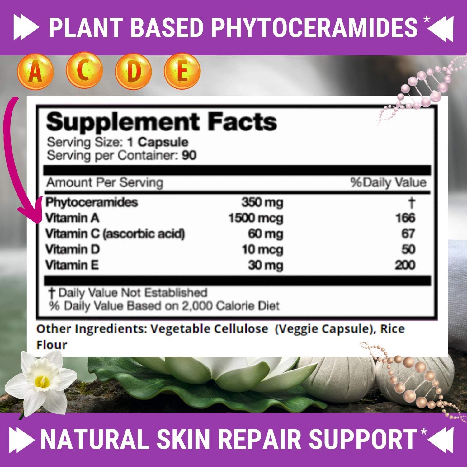 Anti Aging Phytoceramides with Skin Vitamins A,C,D & E - 3 Month Supply for Skin Repair & Rejuvenation by Fresh Healthcare