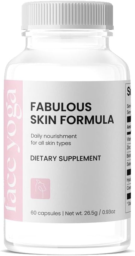 Anti Aging Skin Supplements for Women - Face Yoga Fabulous Skin Formula with Vitamin C, Biotin, Hyaluronic Acid, Zinc, CoQ10 - Reduce Wrinkles, Boost Hair Growth - Daily Skin Nourishment, 60 Capsules