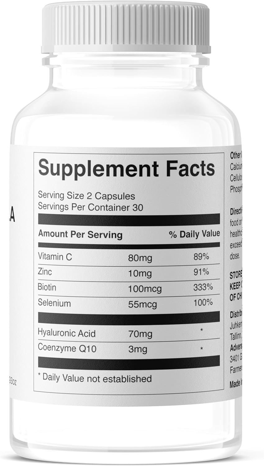 Anti Aging Skin Supplements for Women - Face Yoga Fabulous Skin Formula with Vitamin C, Biotin, Hyaluronic Acid, Zinc, CoQ10 - Reduce Wrinkles, Boost Hair Growth - Daily Skin Nourishment, 60 Capsules