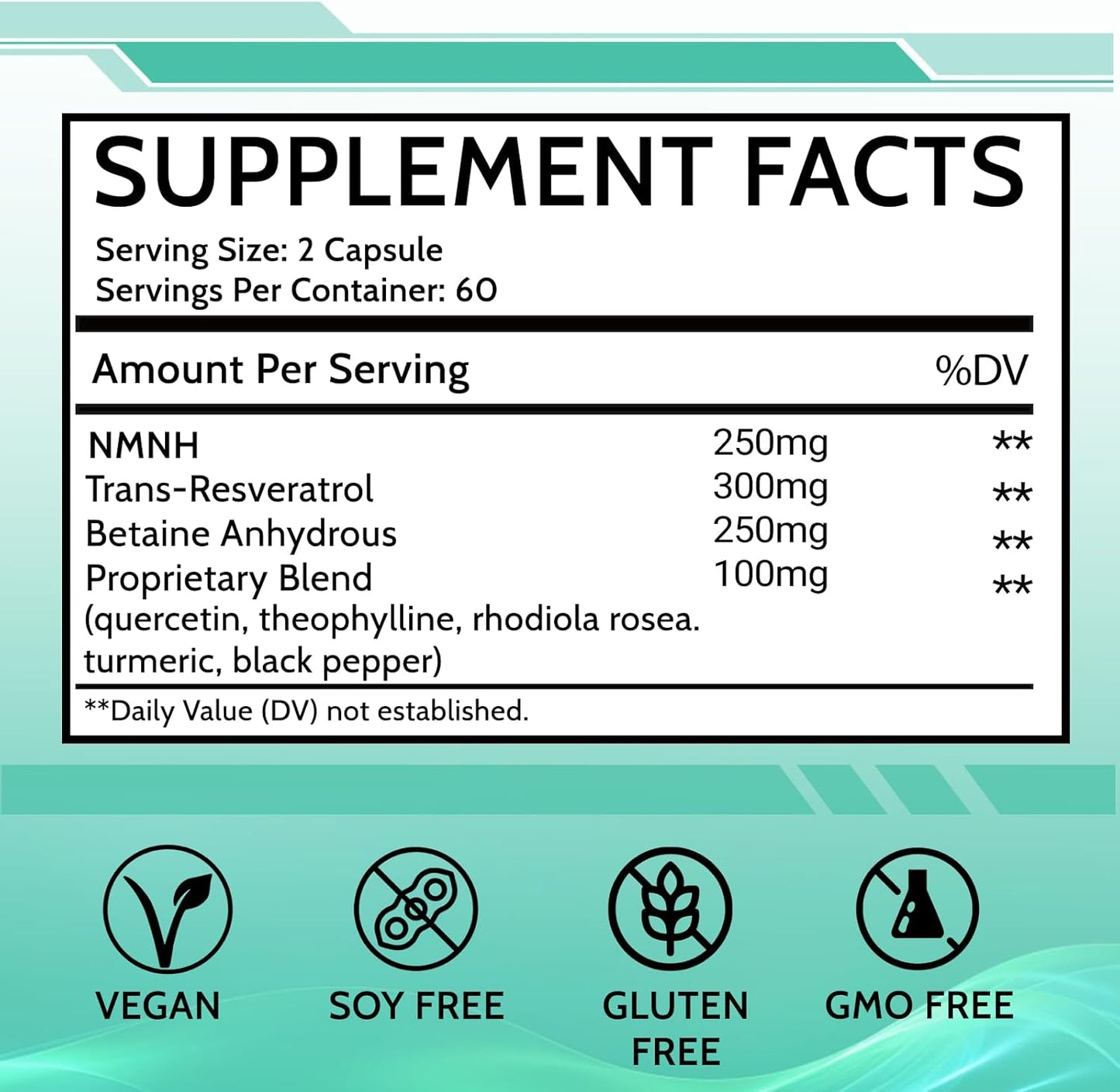 Anti-Aging Women's NMN Supplement with Liposomal NMNH, Trans-Resveratrol, and Betaine - 120 Capsules for NAD+ Support