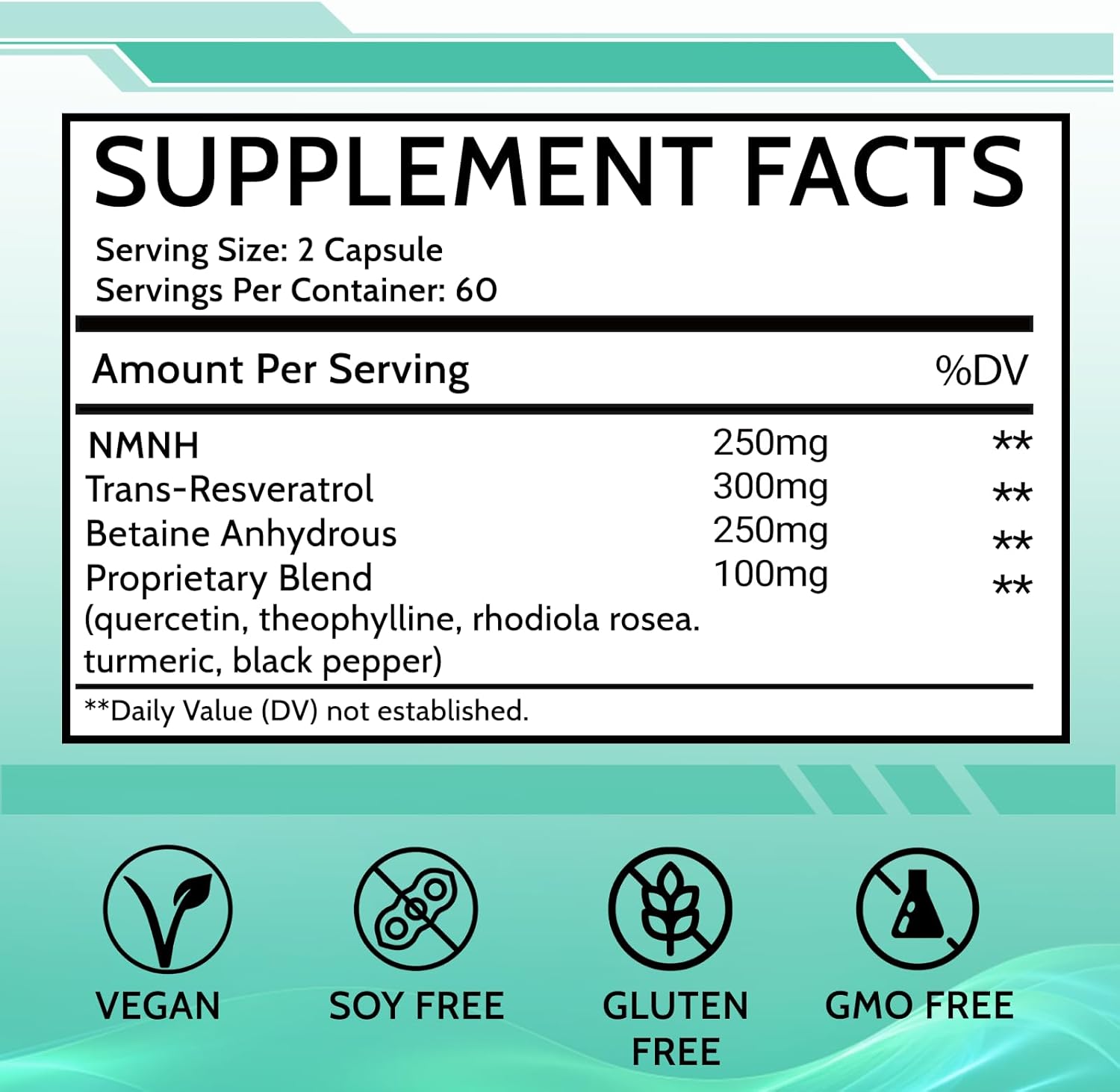 Anti-Aging Women's NMN Supplement with Liposomal NMNH, Trans-Resveratrol, and Betaine - 120 Capsules for NAD+ Support