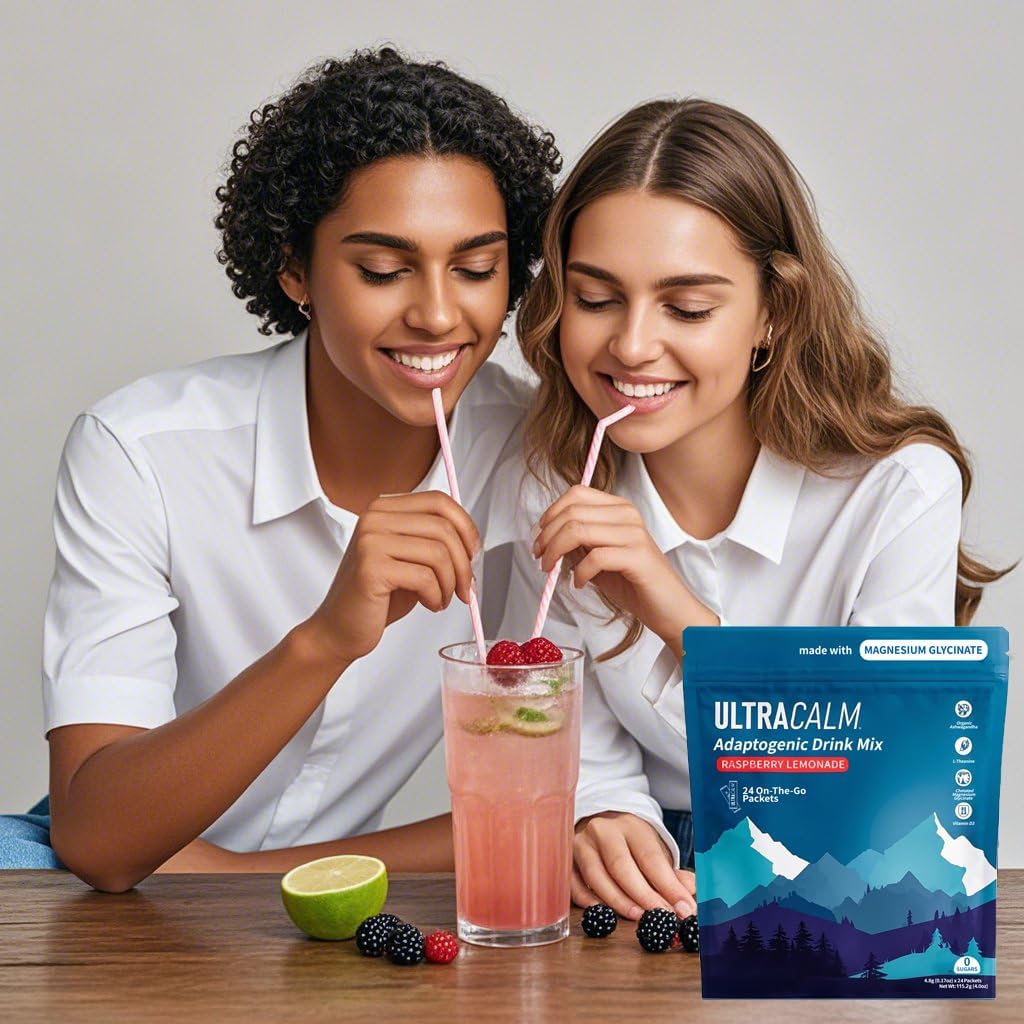 Anti-Stress Drink Mix Powder with Magnesium, L-Theanine & Ashwagandha - 24 Packets for Relaxation & Sleep