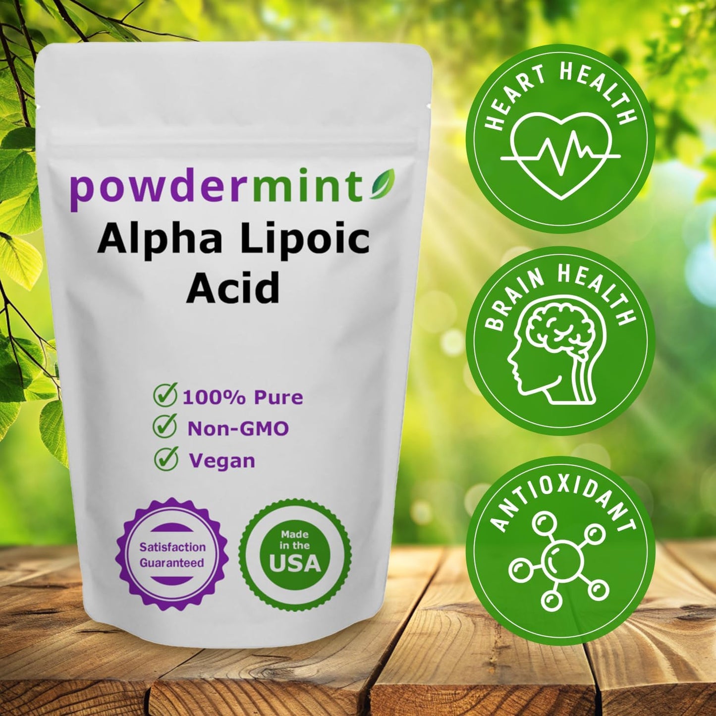 Antioxidant Alpha Lipoic Acid Powder (RS-ALA, Pure ALA) in Multiple Sizes with Scoop - Powdermint Formula