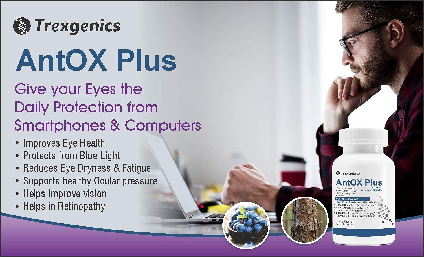 Antioxidant Complex with Bilberry, Pine Bark, and Vitamin C for Heart, Eyes, Skin, Immunity, and Metabolism - 60 Vcaps