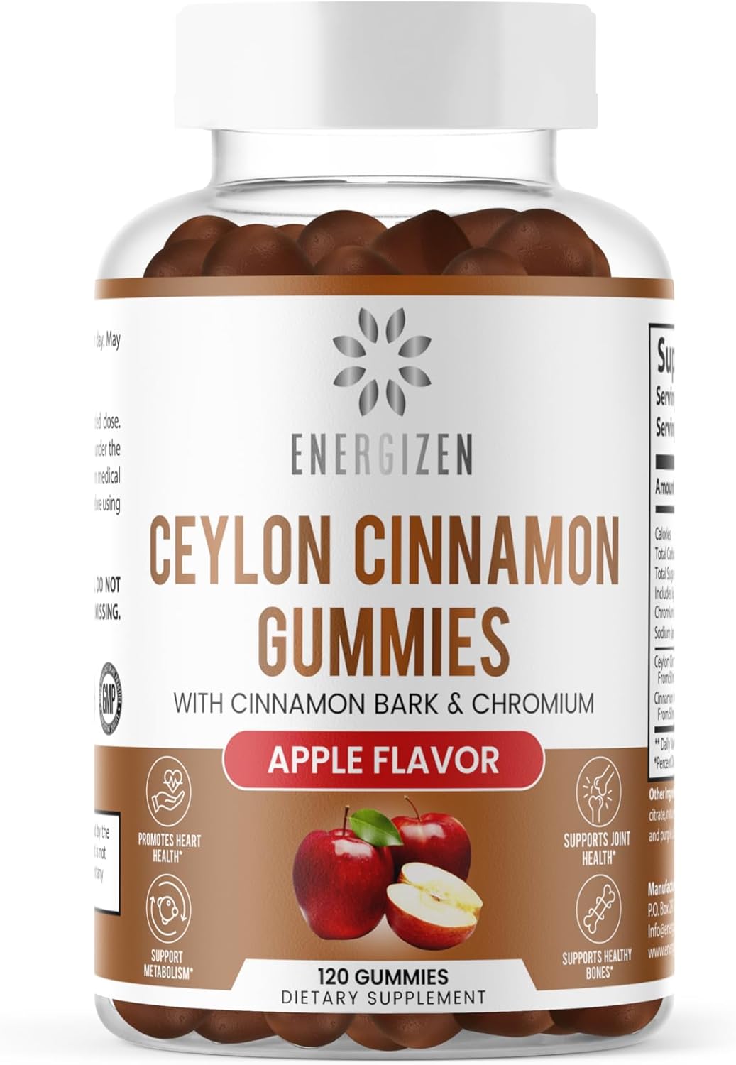 Antioxidant-Rich Cinnamon + Chromium Vegan Gummies - 120 Count - Joint & Brain Support, Sugar-Free, Non-GMO, Gluten-Free - Apple Flavor