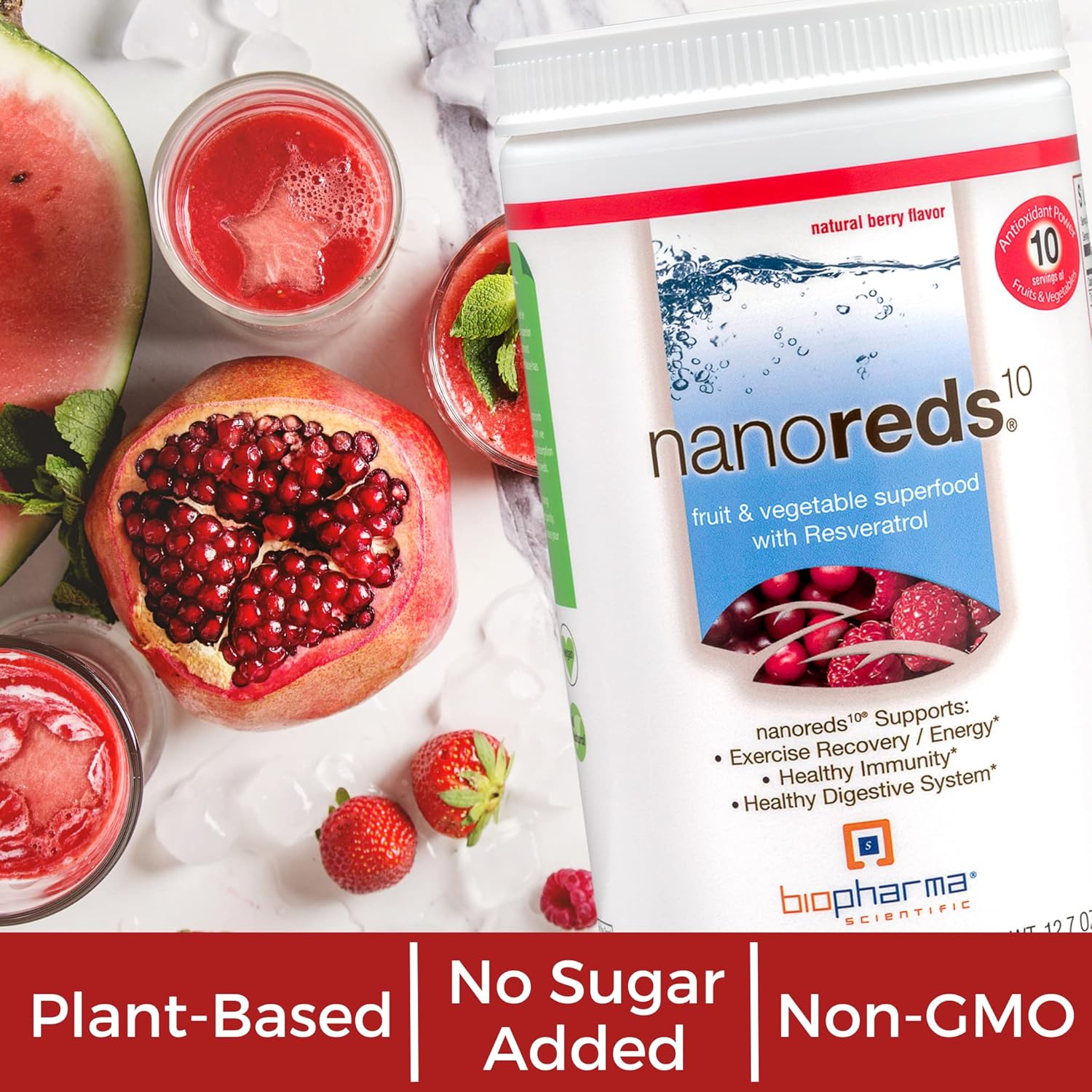 Antioxidant-Rich Nanoreds Superfood Powder Mix for Digestive Health & Immunity - Berry Flavor, 30 Servings