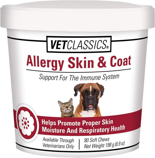 Antioxidant-Rich Skin & Coat Support Soft Chews for Cats & Dogs - Allergy Relief Supplement for Pet Respiratory Health - 90 Ct.