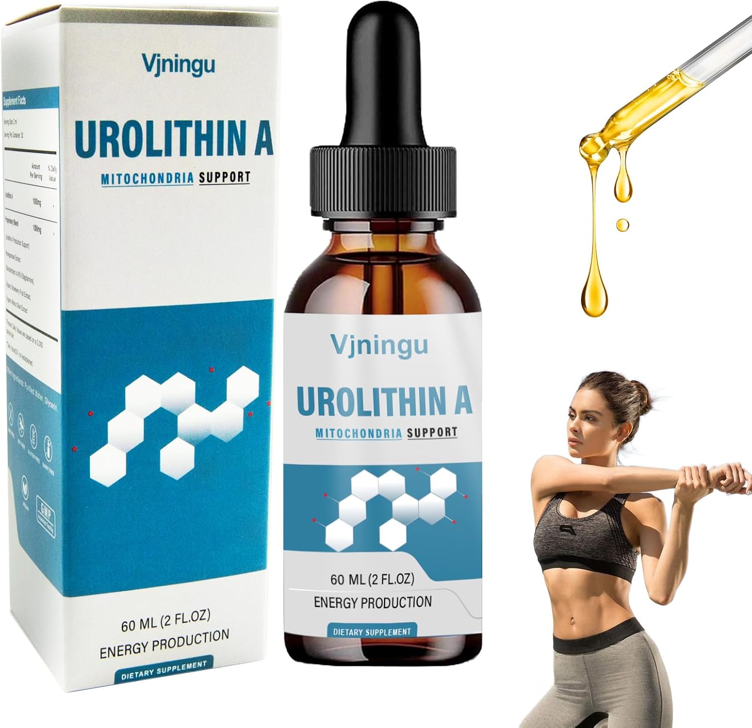Antioxidant-Rich Vjningu Urolithin A GLP-1 Supplement Drops - 1000mg, Supports Healthy Aging, Mitochondrial Health, Colon Cleansing, Weight Management - 1pc
