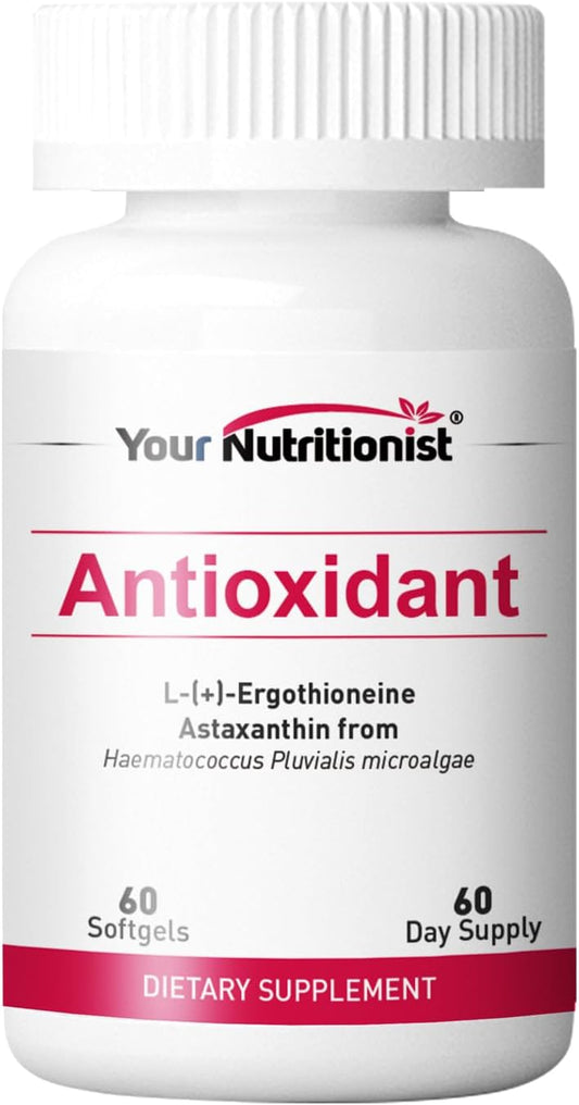 Antioxidant Softgel with Astaxanthin and Ergothioneine - 60 Count, 60 Day Supply - Your Nutritionist