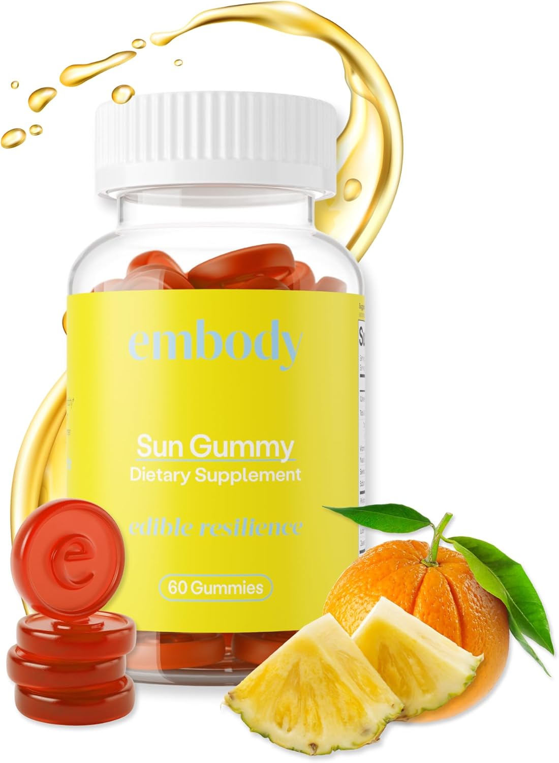 Antioxidant Sun Gummy with Fern Extract for Healthy Skin (60 Count, Orange Pineapple Flavor)