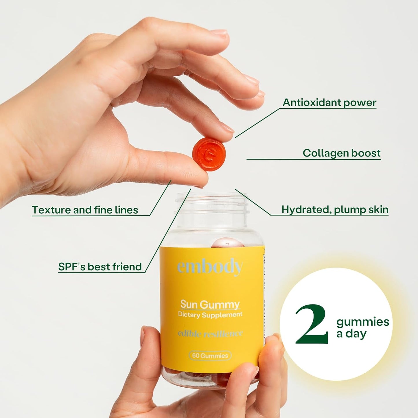Antioxidant Sun Gummy with Fern Extract for Healthy Skin (60 Count, Orange Pineapple Flavor)