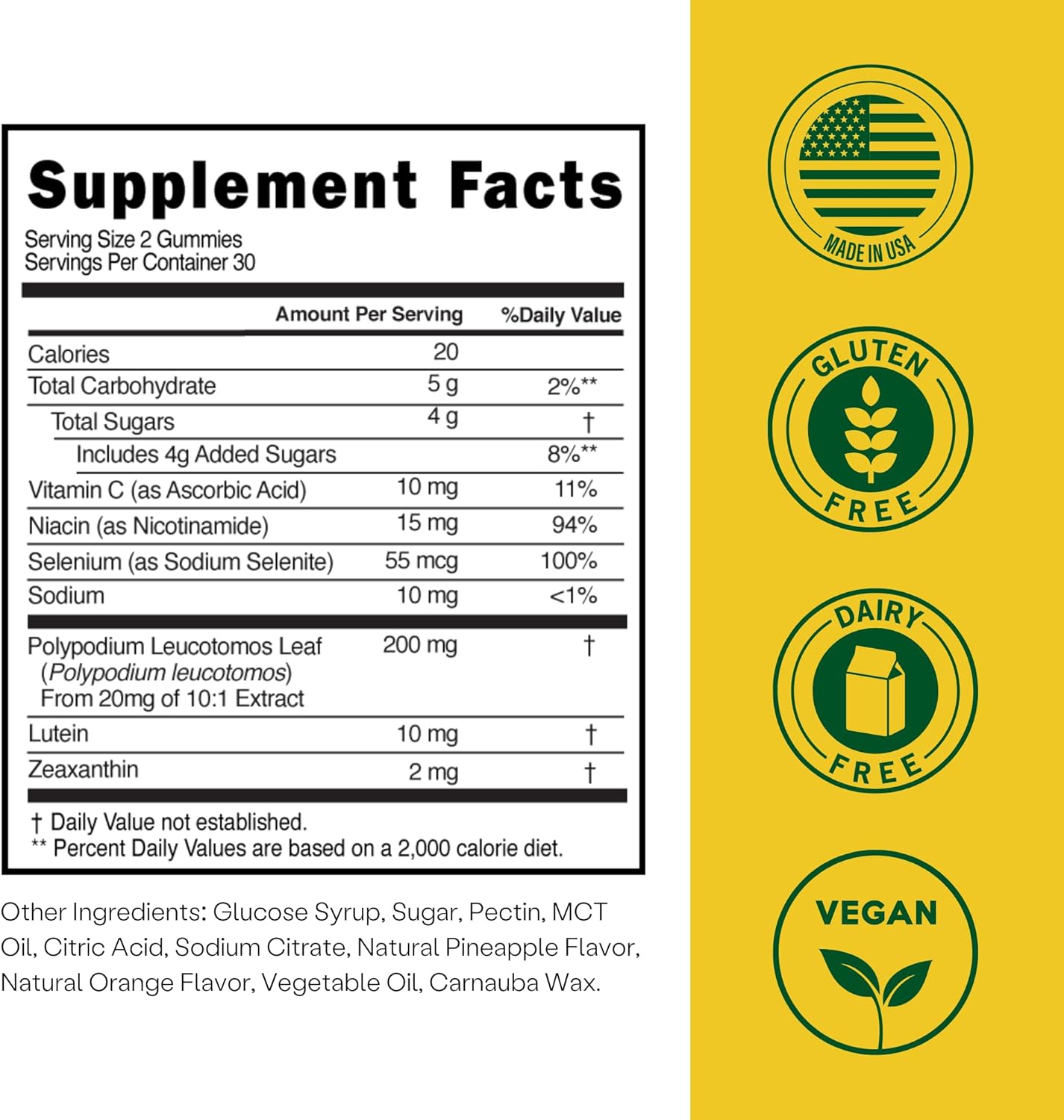 Antioxidant Sun Gummy with Fern Extract for Healthy Skin (60 Count, Orange Pineapple Flavor)