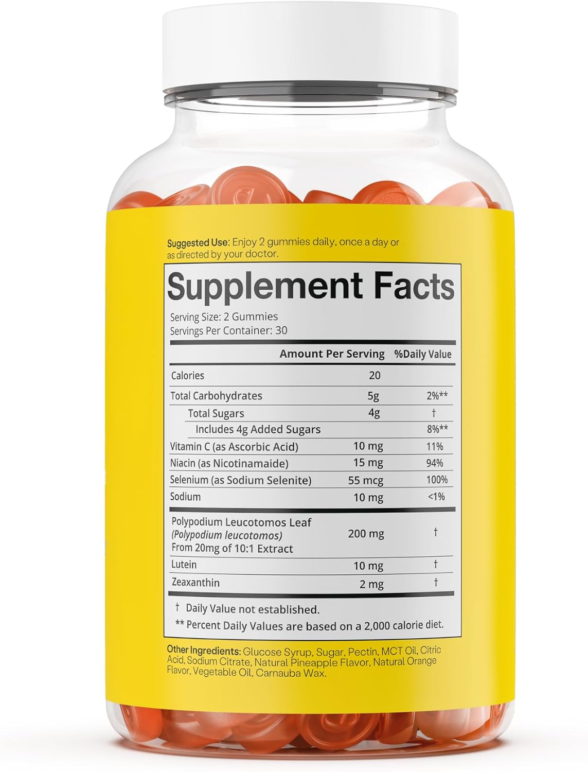 Antioxidant Sun Gummy with Fern Extract for Healthy Skin (60 Count, Orange Pineapple Flavor)