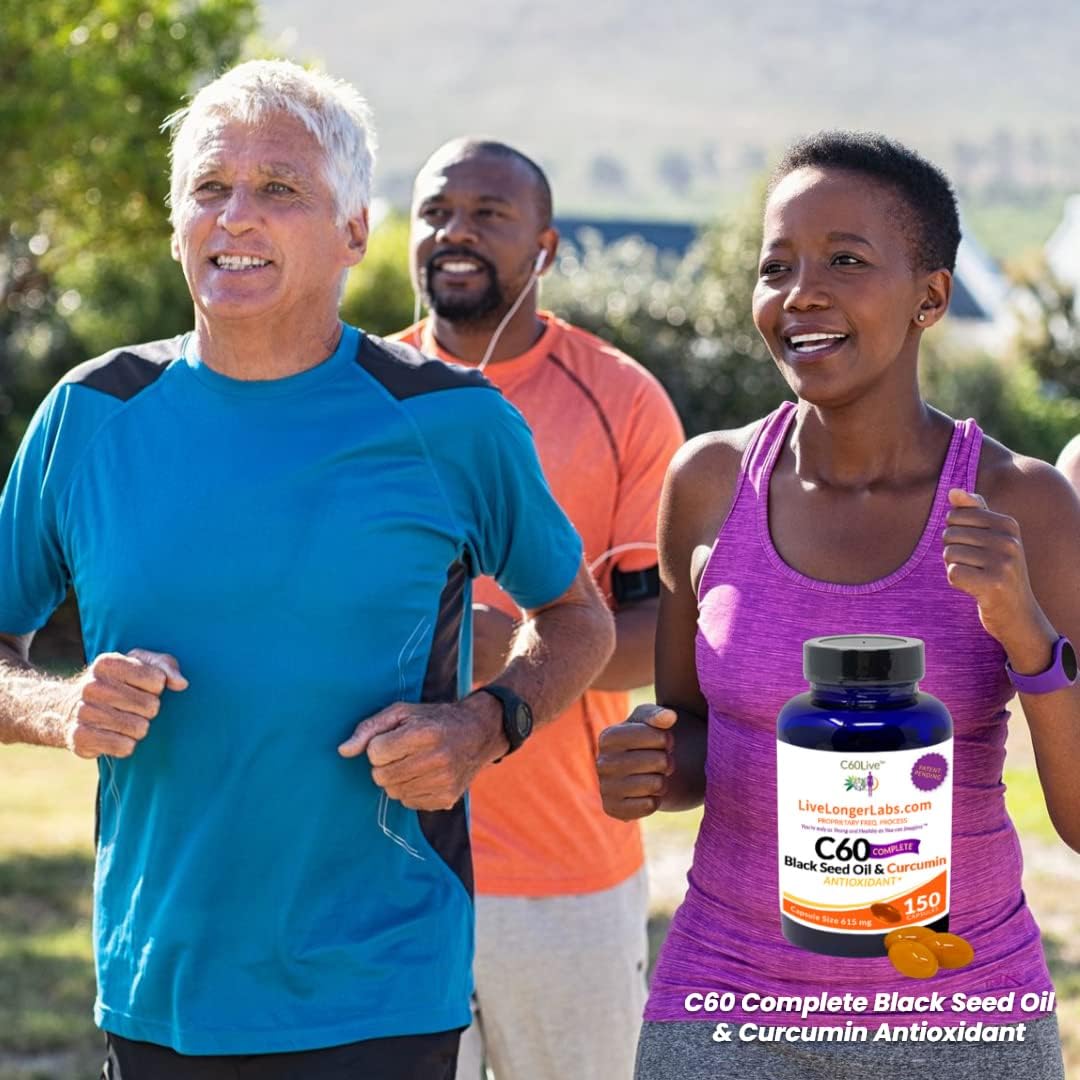Antioxidant Supplement with Carbon 60, Black Seed Oil, and Curcumin - 150 Gel Capsules for Longevity & Cognitive Function - All Natural Formula