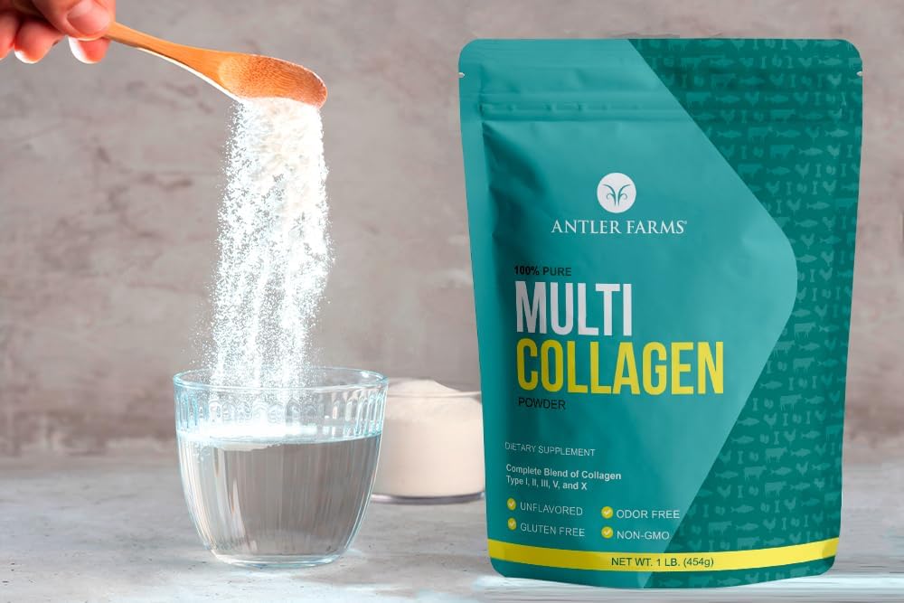 Antler Farms Multi Collagen Protein Powder - 5 Types (I, II, III, V, and X) - Pure Hydrolyzed Peptides - Bioavailable - Rapid Absorption - Unflavored - 1 lb - Men and Women