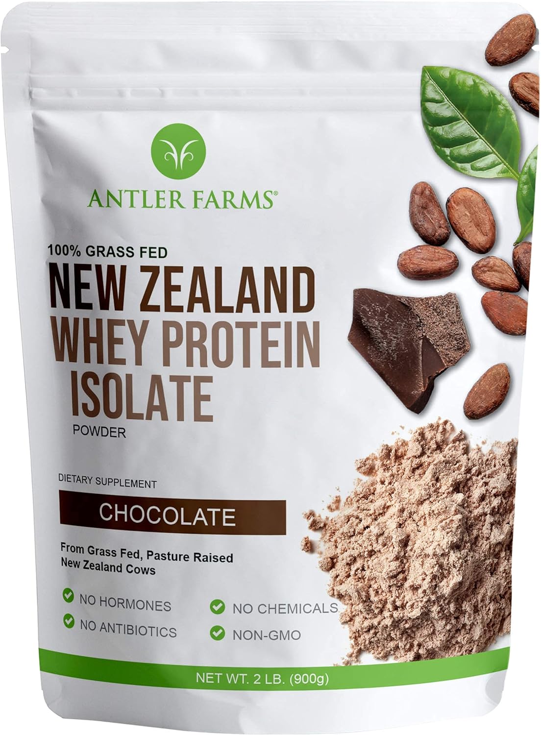 Antler Farms New Zealand Whey Protein Isolate - Chocolate Flavor, 2 lbs - 100% Grass Fed, Pure & Clean, Delicious, Cold Processed