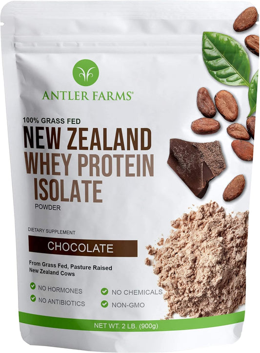 Antler Farms New Zealand Whey Protein Isolate - Chocolate Flavor, 2 lbs - 100% Grass Fed, Pure & Clean, Delicious, Cold Processed