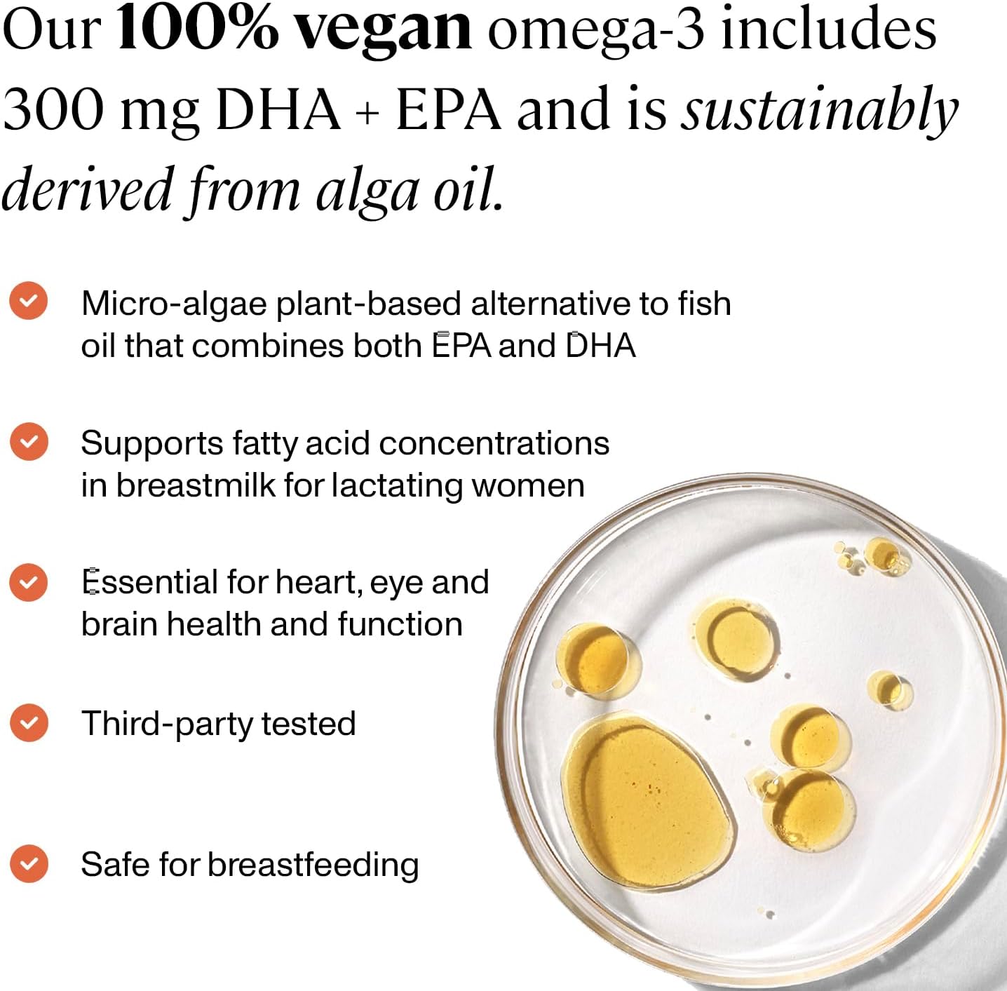 ANYA Omega-3 Postnatal Supplement for New Moms, 300mg DHA and EPA, Vegan, Non-GMO, Gluten-Free, Lactation Support