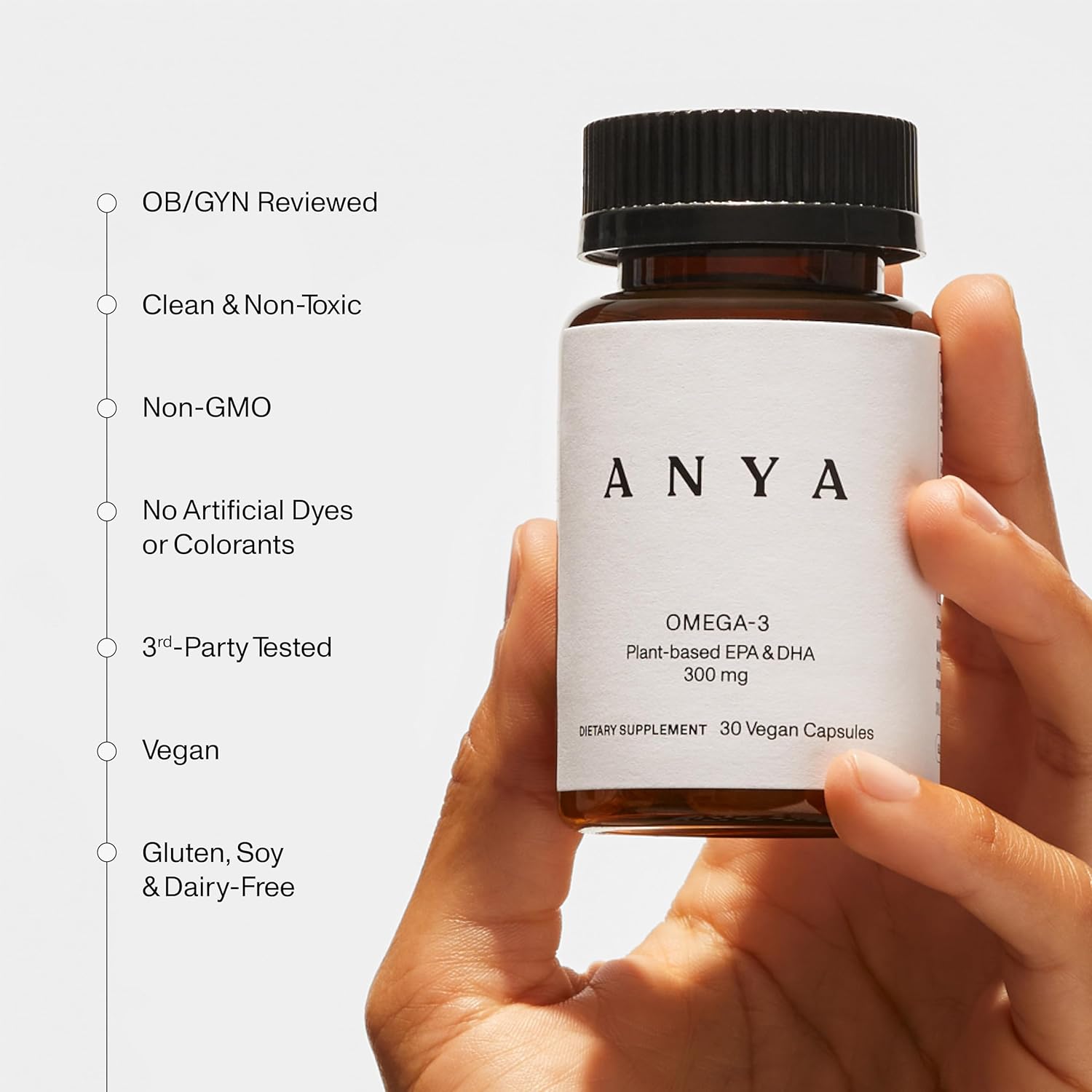 ANYA Omega-3 Postnatal Supplement for New Moms, 300mg DHA and EPA, Vegan, Non-GMO, Gluten-Free, Lactation Support