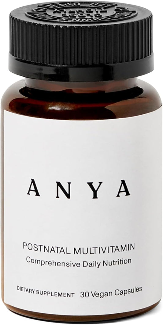 ANYA Postpartum Multivitamin: Breastfeeding Support, 30 Capsules - A, C, D3, Zinc, B12, Biotin, Folate, Iron - Vegan, Non-GMO