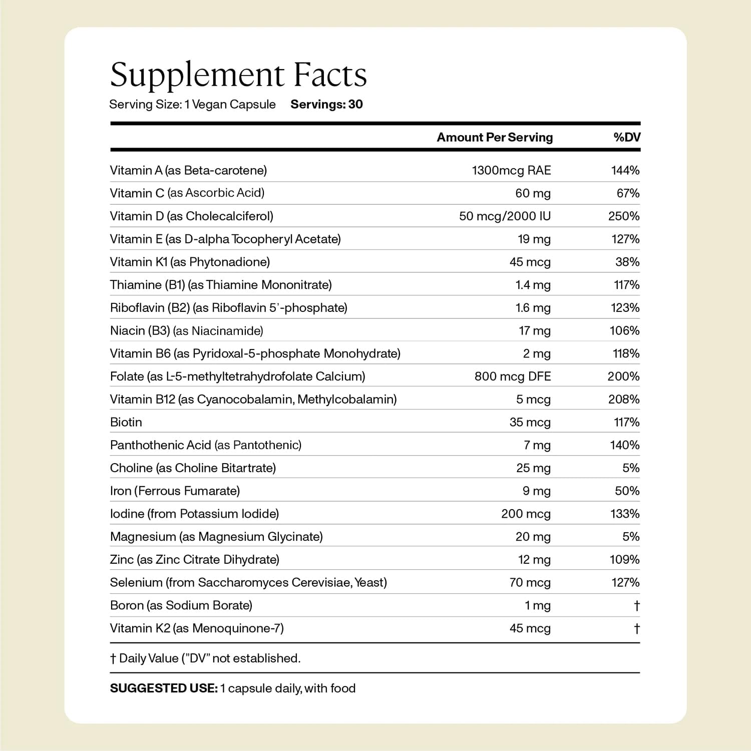 ANYA Postpartum Multivitamin: Breastfeeding Support, 30 Capsules - A, C, D3, Zinc, B12, Biotin, Folate, Iron - Vegan, Non-GMO