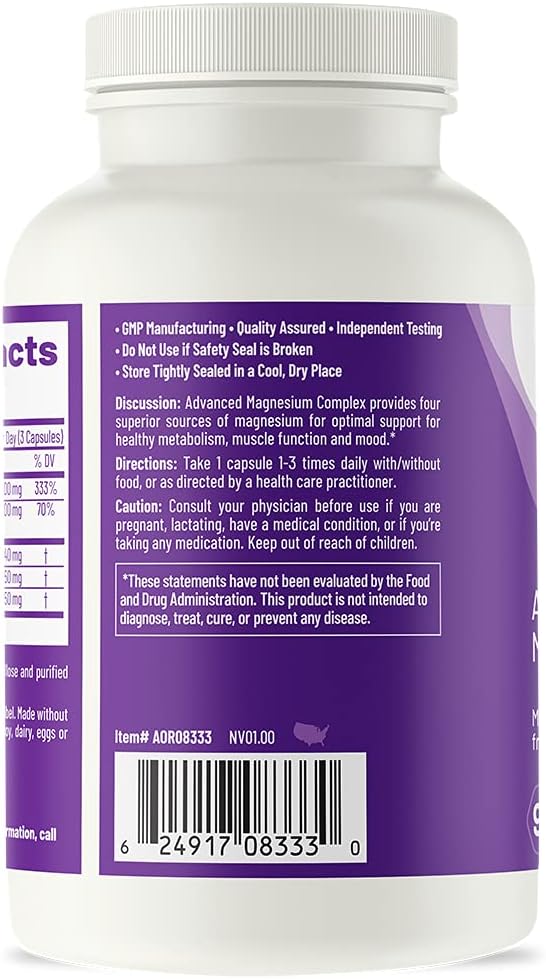 AOR Advanced Magnesium Complex - Promotes Bone & Cardiovascular Health - 90 Capsules