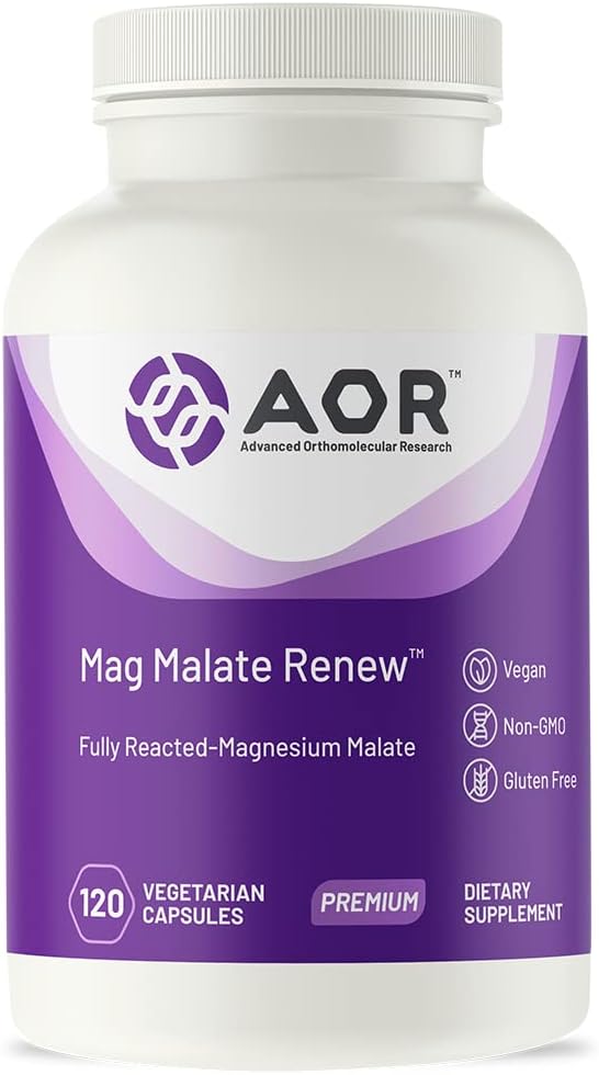 AOR Mag Malate Renew: Magnesium Supplement for Heart Health, Muscle Function, and Energy - 120 Capsules