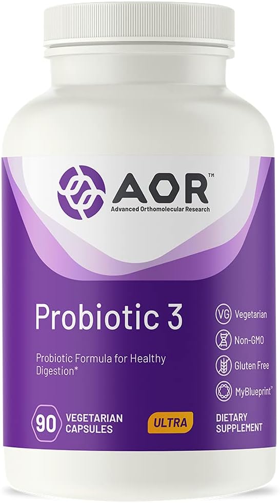 AOR Probiotic 3 Dietary Supplement for Healthy Digestion, Gut Flora, and Immune Support - 90 Capsules