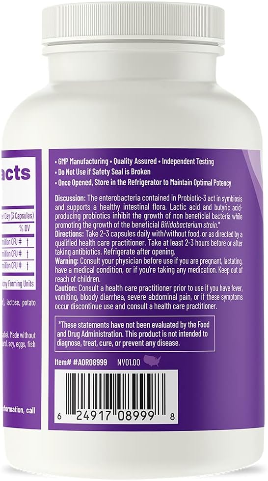 AOR Probiotic 3 Dietary Supplement for Healthy Digestion, Gut Flora, and Immune Support - 90 Capsules