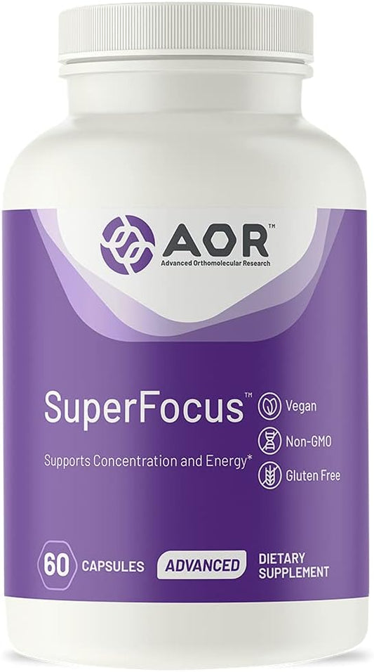AOR SuperFocus Dietary Supplement - Supports Concentration, Energy, Mental Alertness, Calm & Relaxation - 60 Servings