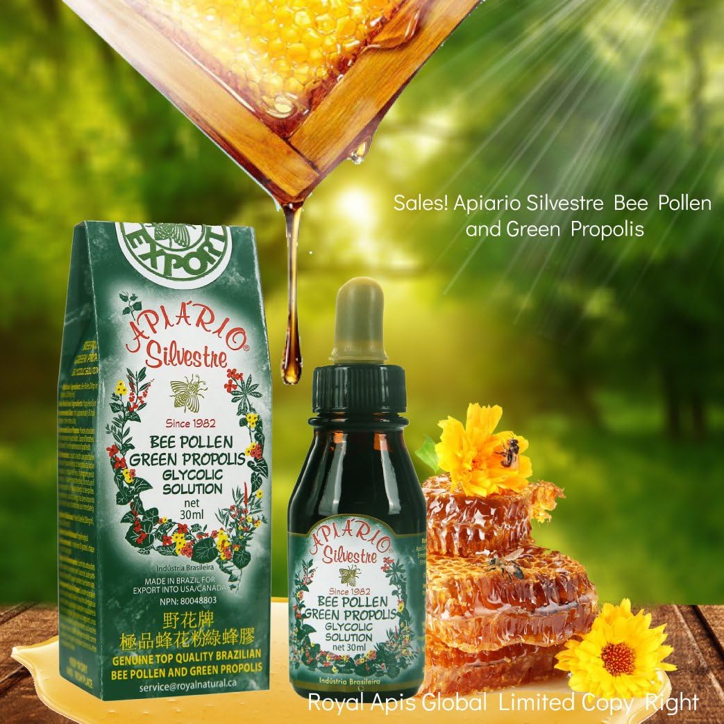 Apiario Silvestre Bee Pollen & Brazil Green Bee Propolis Liquid - Official Distributor - Glycolic Extract - Non Alcoholic - Wax & Sugar Free