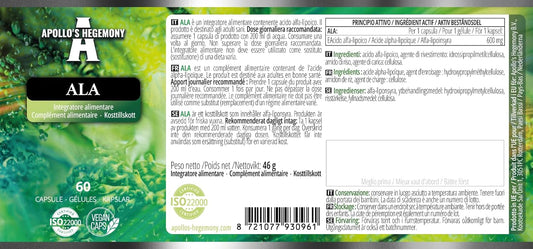 Apollo's Hegemony ALA 600 mg - 60 Vegan Capsules - Glucose & Mitochondrial Health Support - 2 Month Supply
