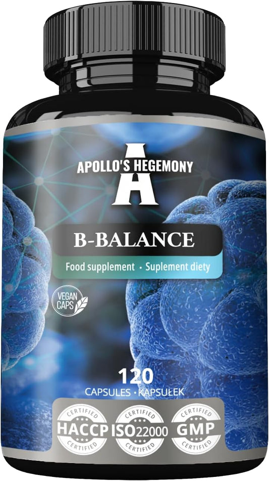 Apollo's Hegemony B-Balance 120 Capsules - Vegan Vitamin B Complex with B1, B2, B6, B12, Folate - 4 Month Supply - Health Support