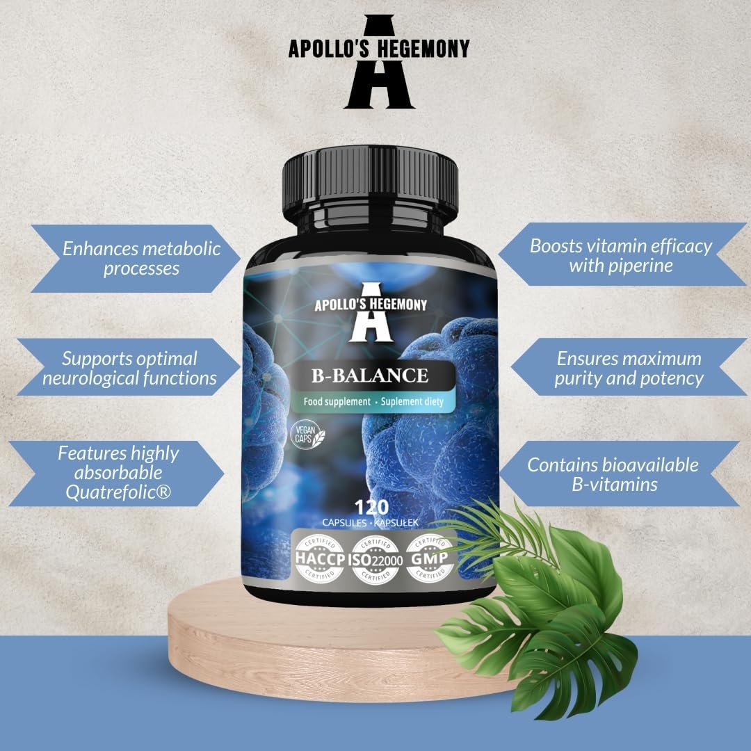 Apollo's Hegemony B-Balance 120 Capsules - Vegan Vitamin B Complex with B1, B2, B6, B12, Folate - 4 Month Supply - Health Support