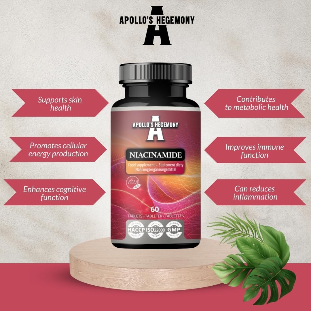 Apollo's Hegemony Niacinamide 500mg Tablets - 60 Count Vegan Supplement for Energy & Nerve Support - 2 Month Supply