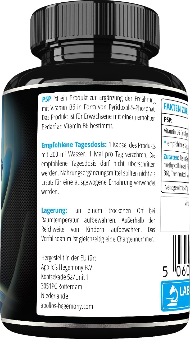 Apollo's Hegemony Pyridoxal-5-Phosphate 50mg - 90 Vegan Capsules - Vitamin B6 Supplement for Nervous System & Mood Support - 3 Month Supply