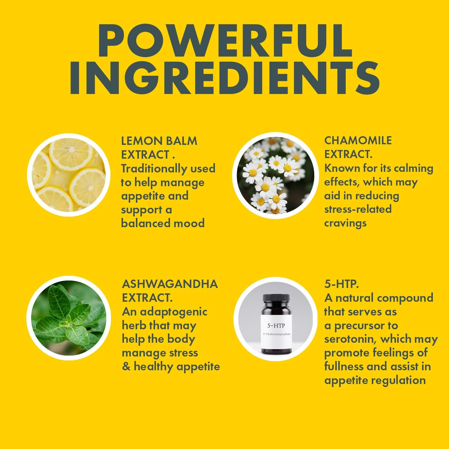 Appetite Support Capsules for Weight Management - Promotes Healthy Food Relationship - Natural Ingredients: 5-HTP, Lemon Balm, Chamomile - 30ct