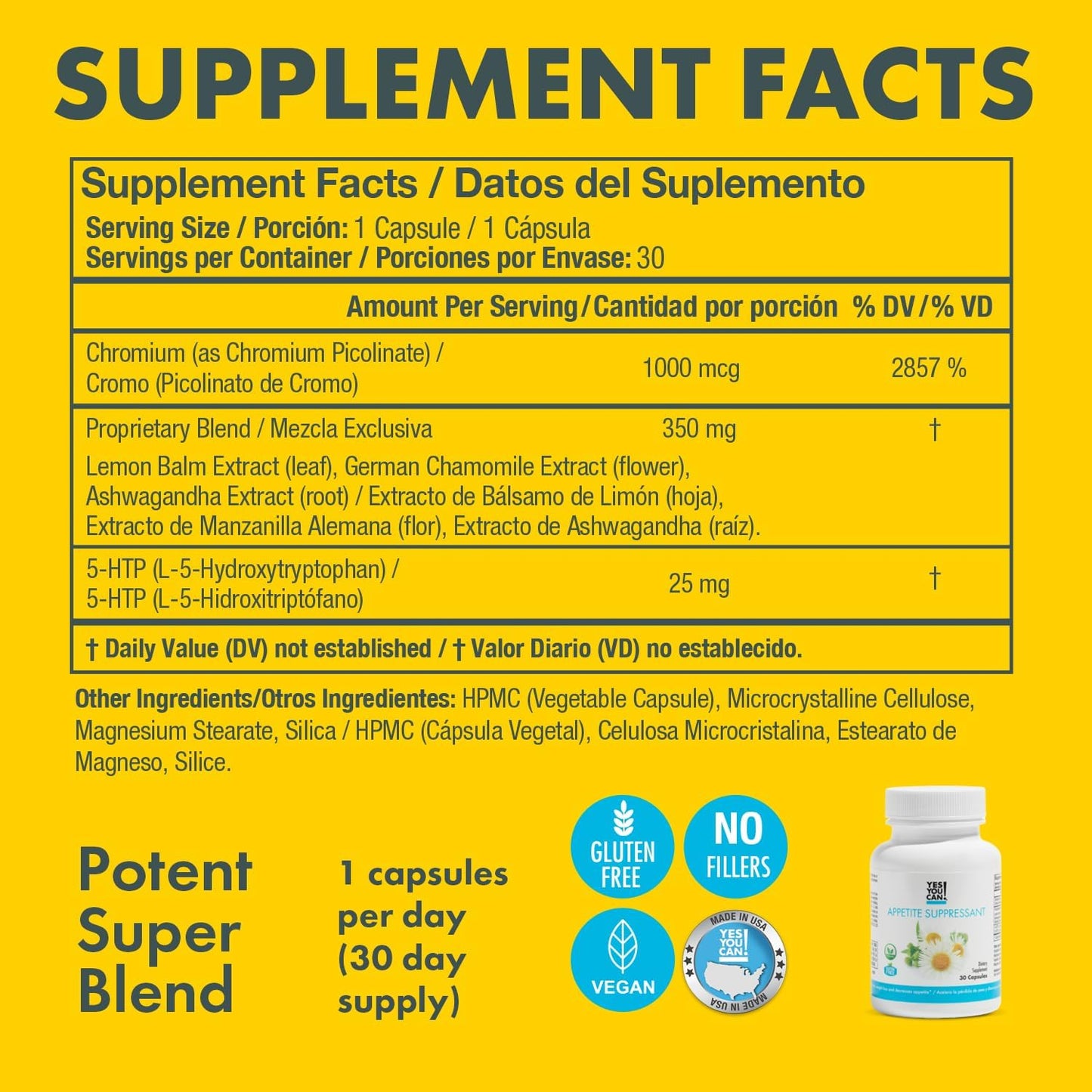 Appetite Support Capsules for Weight Management - Promotes Healthy Food Relationship - Natural Ingredients: 5-HTP, Lemon Balm, Chamomile - 30ct