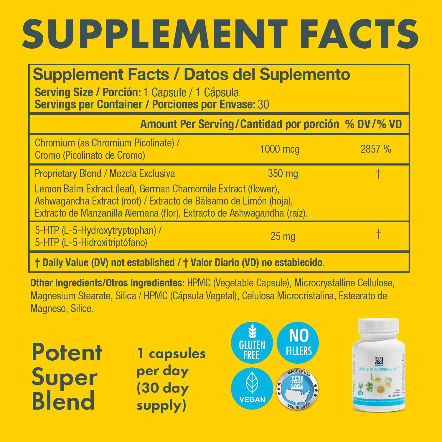 Appetite Support Capsules for Weight Management - Promotes Healthy Food Relationship - Natural Ingredients: 5-HTP, Lemon Balm, Chamomile - 30ct