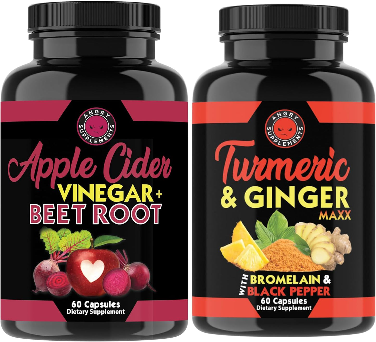 Apple Cider Vinegar + Beet Root Powder Capsules & Turmeric Ginger Maxx Capsules Combo Pack - Digestive Health for Men and Women (120ct)