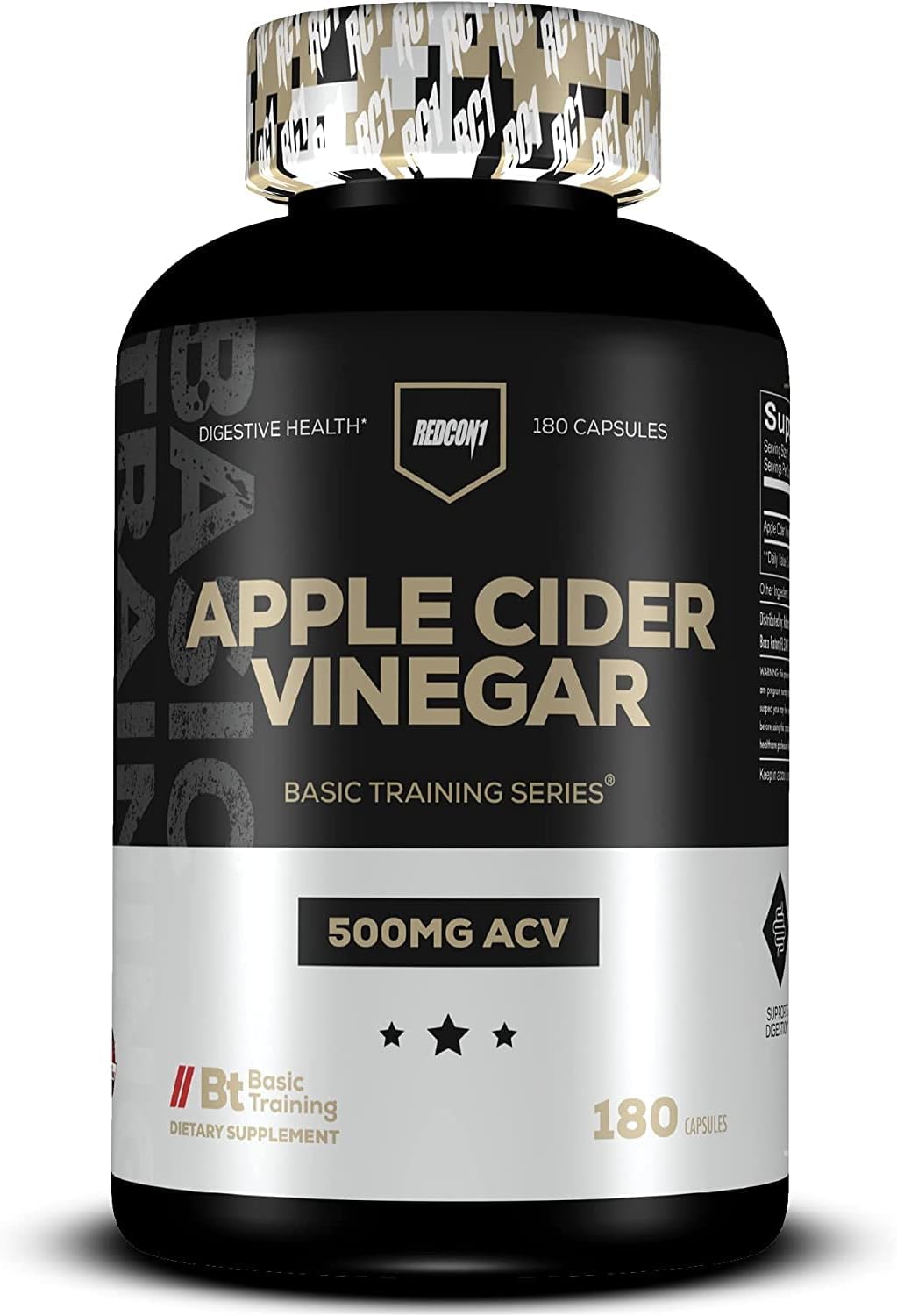 Apple Cider Vinegar Capsules for Gut Health & Metabolism - Daily Antioxidant Supplement - Promotes Healthy Gut - Men & Women, Basic Training Series (180 Caps)