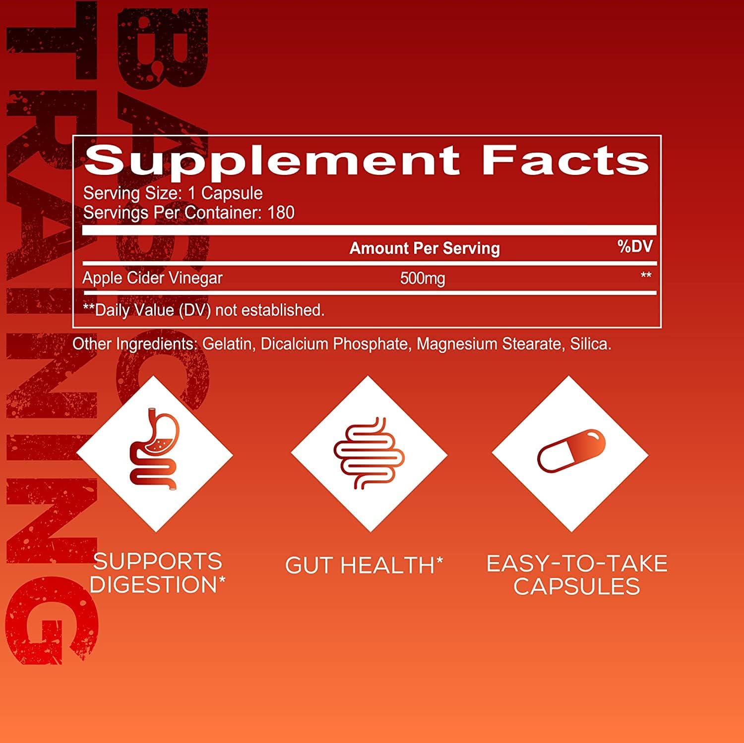 Apple Cider Vinegar Capsules for Gut Health & Metabolism - Daily Antioxidant Supplement - Promotes Healthy Gut - Men & Women, Basic Training Series (180 Caps)