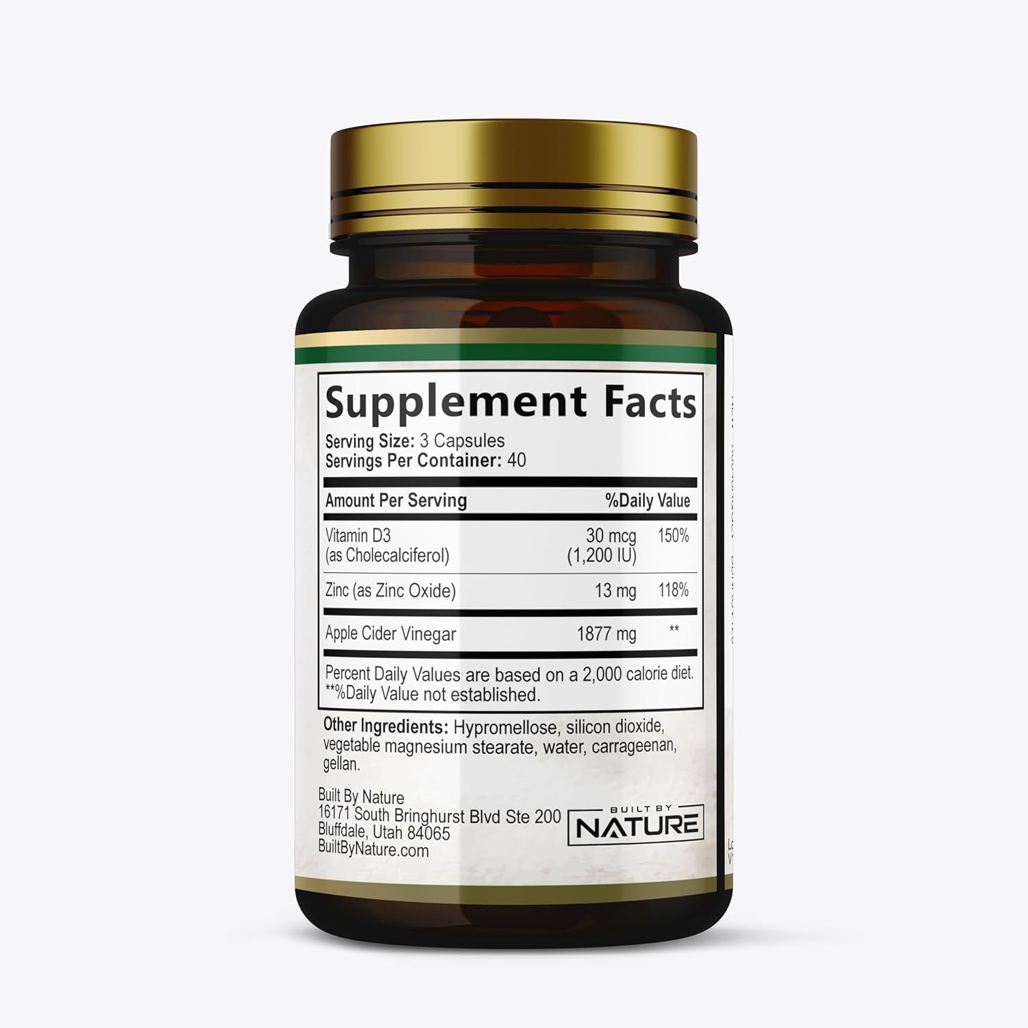 Apple Cider Vinegar Capsules with Vitamin D and Zinc - Immune & Digestive Support - ACV Supplement - 120 Pills - 1877mg