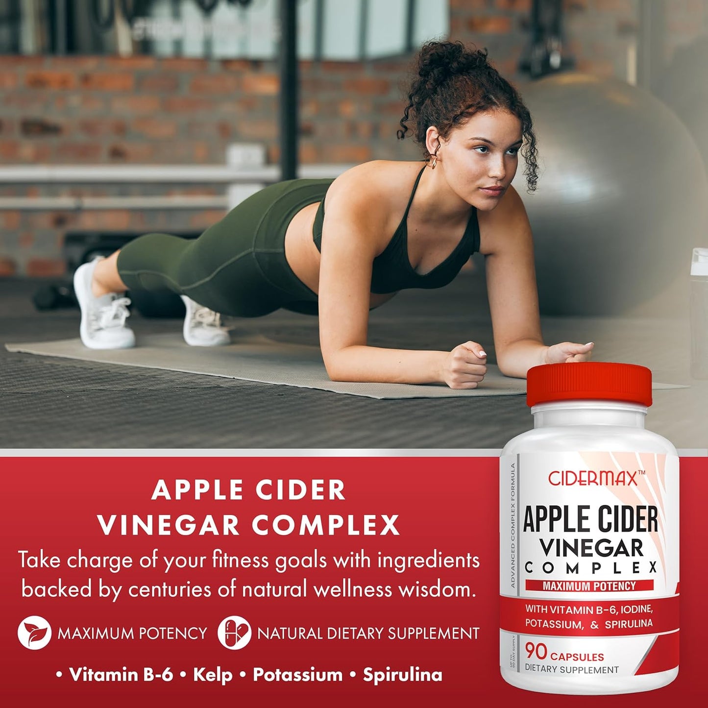 Apple Cider Vinegar Complex Capsules - 90-Day Supply for Gut Health, Weight Management & Detox - Natural B6, Kelp, Potassium, & Spirulina Supplement