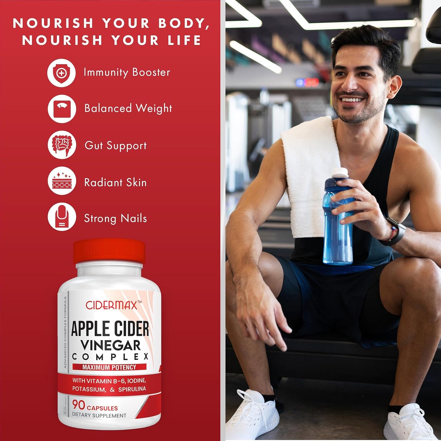 Apple Cider Vinegar Complex Capsules - 90-Day Supply for Gut Health, Weight Management & Detox - Natural B6, Kelp, Potassium, & Spirulina Supplement