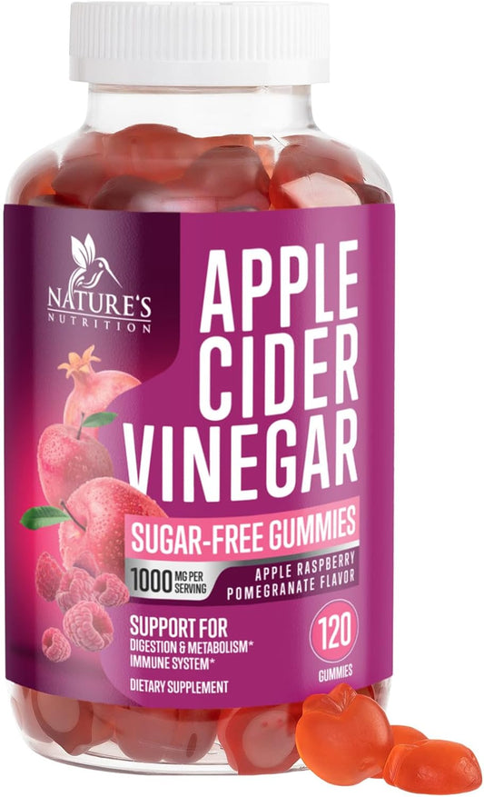 Apple Cider Vinegar Gummies 1000mg for Detox & Cleanse - Supports Digestion, Metabolism, Immune Health - Natural Apple Raspberry Flavor - Gluten Free & Vegan - 120 Gummies