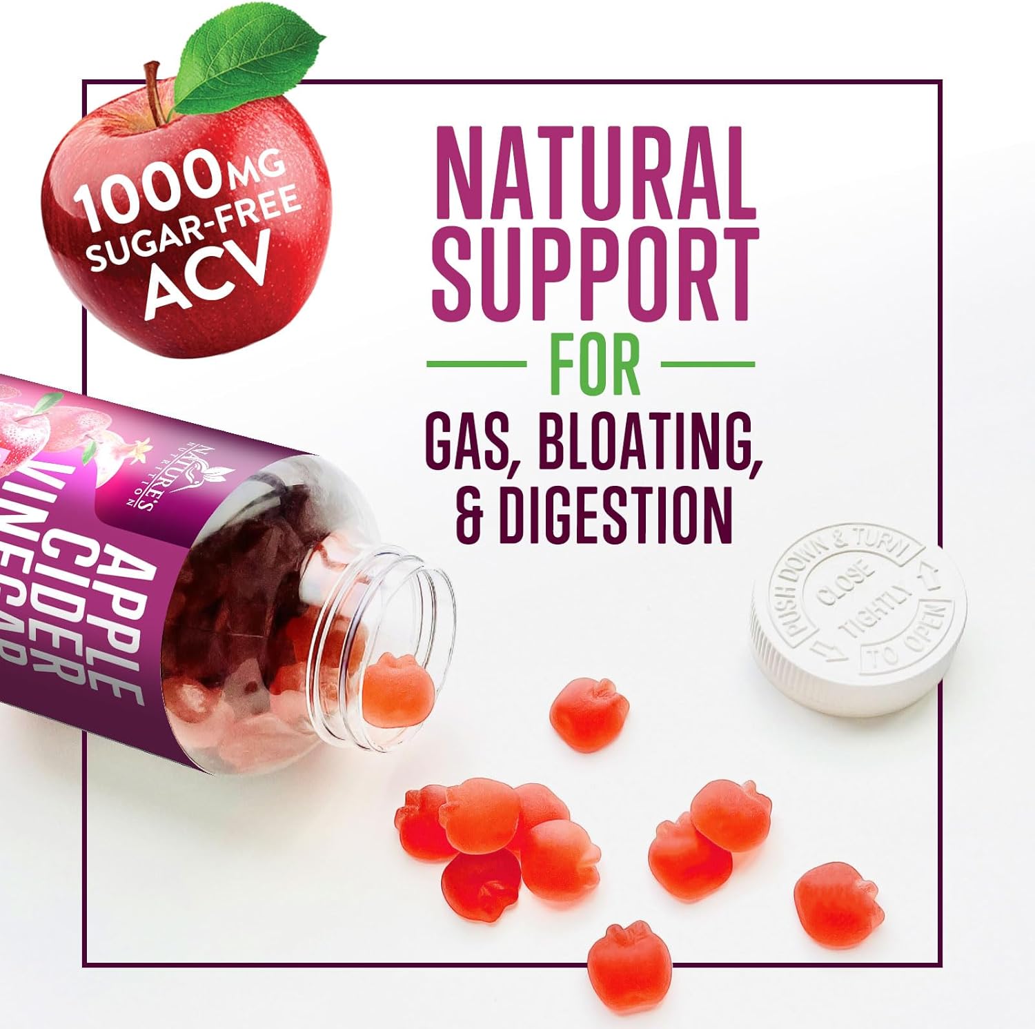 Apple Cider Vinegar Gummies 1000mg for Detox & Cleanse - Supports Digestion, Metabolism, Immune Health - Natural Apple Raspberry Flavor - Gluten Free & Vegan - 120 Gummies