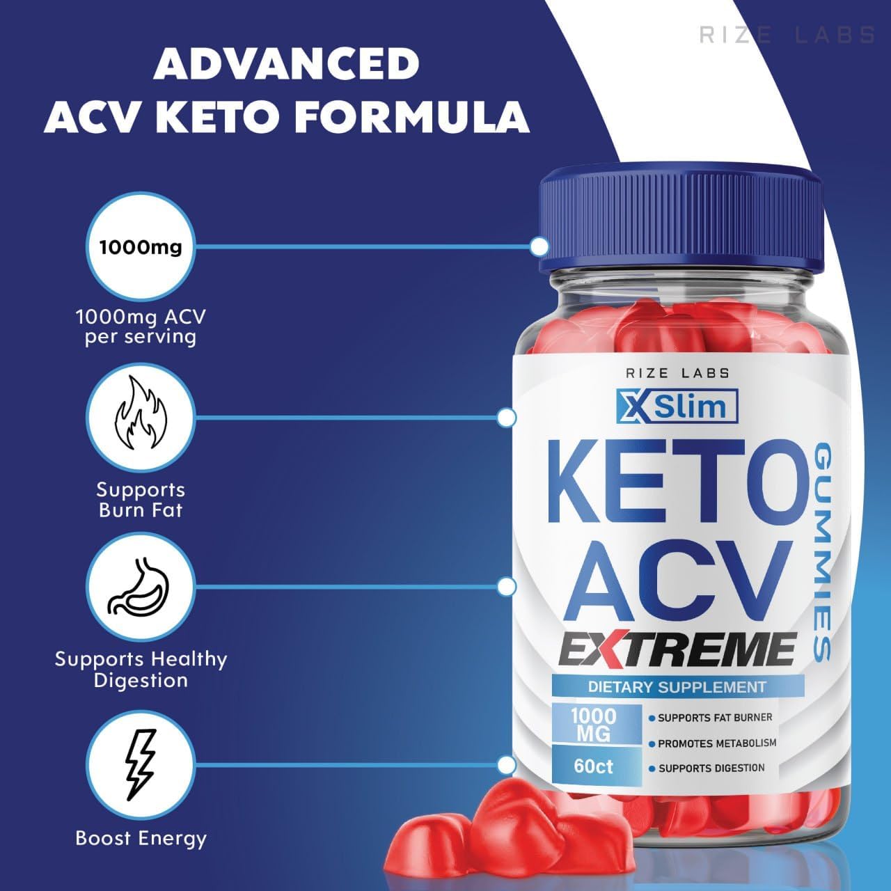 Apple Cider Vinegar Gummies for Advanced Weight Loss - Reduce Belly Fat, Extra Strength Formula (60 Gummies)