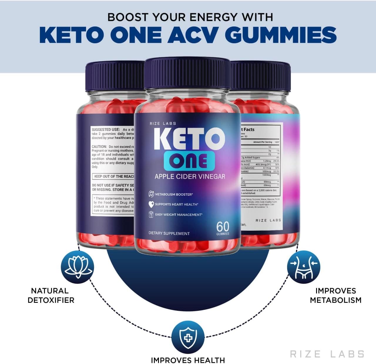 Apple Cider Vinegar Gummies for Weight Loss - Advanced Energy Supplement to Burn Belly Fat (180 Gummies) by rize labs