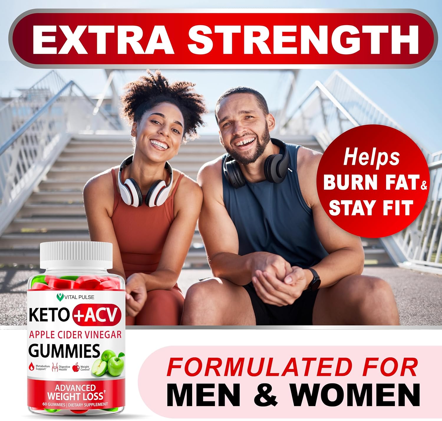 Apple Cider Vinegar Gummies for Weight Loss - Advanced ACV Keto Supplement for Men and Women - Detox and Apple Flavor - Vital Pulse Keto Gummies
